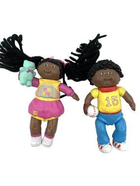 OAA Cabbage Patch Kids Vintage Figurine Girl & Boy 1984 Teddy Bear Baseball